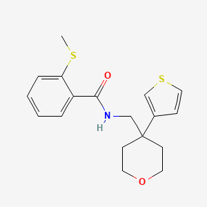 molecular formula C18H21NO2S2 B3012601 2-(methylthio)-N-((4-(thiophen-3-yl)tetrahydro-2H-pyran-4-yl)methyl)benzamide CAS No. 2310040-24-3