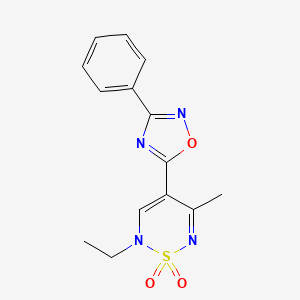 molecular formula C14H14N4O3S B3012632 2-Ethyl-5-methyl-4-(3-phenyl-1,2,4-oxadiazol-5-yl)-1,2,6-thiadiazine 1,1-dioxide CAS No. 2108578-04-5