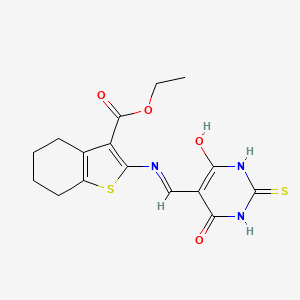 molecular formula C16H17N3O4S2 B3012660 ethyl 2-(((4,6-dioxo-2-thioxotetrahydropyrimidin-5(2H)-ylidene)methyl)amino)-4,5,6,7-tetrahydrobenzo[b]thiophene-3-carboxylate CAS No. 532387-10-3
