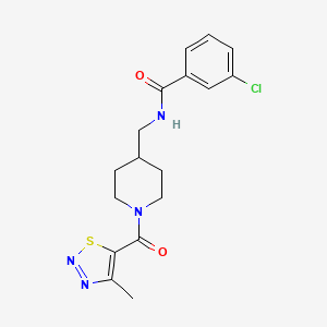 molecular formula C17H19ClN4O2S B3012667 3-氯-N-((1-(4-甲基-1,2,3-噻二唑-5-羰基)哌啶-4-基)甲基)苯甲酰胺 CAS No. 1235658-09-9