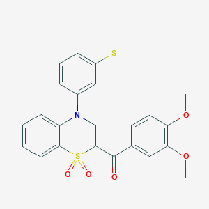molecular formula C24H21NO5S2 B3012668 (3,4-dimethoxyphenyl){4-[3-(methylthio)phenyl]-1,1-dioxido-4H-1,4-benzothiazin-2-yl}methanone CAS No. 1114652-28-6