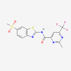 molecular formula C15H11F3N4O3S2 B3012672 2-Methyl-N-(6-methylsulfonyl-1,3-benzothiazol-2-yl)-6-(trifluoromethyl)pyrimidine-4-carboxamide CAS No. 2415622-88-5