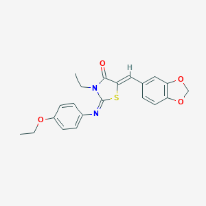 molecular formula C21H20N2O4S B301269 5-(1,3-Benzodioxol-5-ylmethylene)-2-[(4-ethoxyphenyl)imino]-3-ethyl-1,3-thiazolidin-4-one 