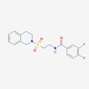 molecular formula C18H18F2N2O3S B3012696 N-(2-((3,4-dihydroisoquinolin-2(1H)-yl)sulfonyl)ethyl)-3,4-difluorobenzamide CAS No. 922115-18-2