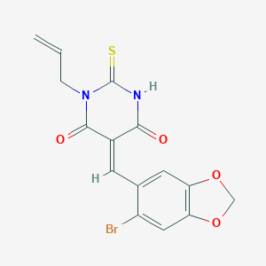 molecular formula C15H11BrN2O4S B301271 1-allyl-5-[(6-bromo-1,3-benzodioxol-5-yl)methylene]-2-thioxodihydro-4,6(1H,5H)-pyrimidinedione 