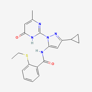 molecular formula C20H21N5O2S B3012720 N-(3-环丙基-1-(4-甲基-6-氧代-1,6-二氢嘧啶-2-基)-1H-吡唑-5-基)-2-(乙硫基)苯甲酰胺 CAS No. 1207006-57-2