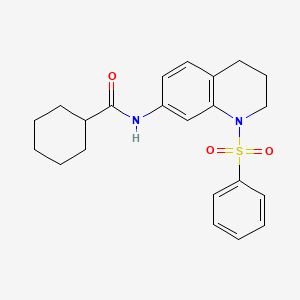 molecular formula C22H26N2O3S B3012723 N-[1-(benzenesulfonyl)-3,4-dihydro-2H-quinolin-7-yl]cyclohexanecarboxamide CAS No. 1005301-79-0