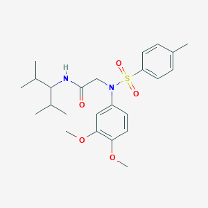 molecular formula C24H34N2O5S B301277 2-{3,4-dimethoxy[(4-methylphenyl)sulfonyl]anilino}-N-(1-isopropyl-2-methylpropyl)acetamide 