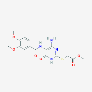 molecular formula C16H18N4O6S B3012770 Methyl 2-((4-amino-5-(3,4-dimethoxybenzamido)-6-oxo-1,6-dihydropyrimidin-2-yl)thio)acetate CAS No. 868228-28-8