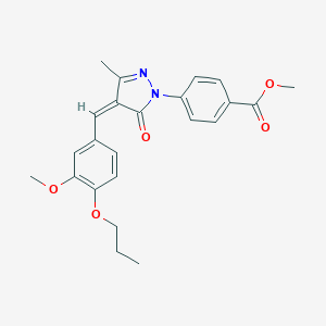 molecular formula C23H24N2O5 B301279 methyl 4-[4-(3-methoxy-4-propoxybenzylidene)-3-methyl-5-oxo-4,5-dihydro-1H-pyrazol-1-yl]benzoate 