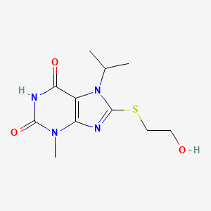 molecular formula C11H16N4O3S B3012793 8-((2-hydroxyethyl)thio)-7-isopropyl-3-methyl-1H-purine-2,6(3H,7H)-dione CAS No. 331675-09-3