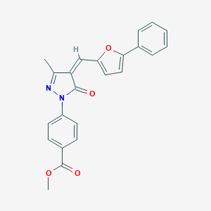molecular formula C23H18N2O4 B301280 methyl4-{3-methyl-5-oxo-4-[(5-phenyl-2-furyl)methylene]-4,5-dihydro-1H-pyrazol-1-yl}benzoate 