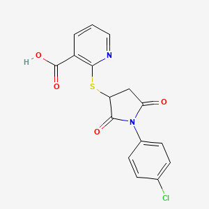 molecular formula C16H11ClN2O4S B3012813 2-((1-(4-Chlorophenyl)-2,5-dioxopyrrolidin-3-yl)thio)nicotinic acid CAS No. 838890-59-8