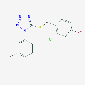 molecular formula C16H14ClFN4S B301289 5-[(2-chloro-4-fluorobenzyl)sulfanyl]-1-(3,4-dimethylphenyl)-1H-tetraazole 