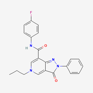 molecular formula C22H19FN4O2 B3012893 N-(4-fluorophenyl)-3-oxo-2-phenyl-5-propyl-3,5-dihydro-2H-pyrazolo[4,3-c]pyridine-7-carboxamide CAS No. 921514-48-9