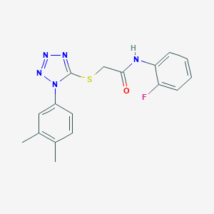 molecular formula C17H16FN5OS B301291 2-{[1-(3,4-dimethylphenyl)-1H-tetraazol-5-yl]sulfanyl}-N-(2-fluorophenyl)acetamide 