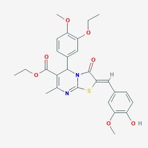 molecular formula C27H28N2O7S B301293 ethyl 5-(3-ethoxy-4-methoxyphenyl)-2-(4-hydroxy-3-methoxybenzylidene)-7-methyl-3-oxo-2,3-dihydro-5H-[1,3]thiazolo[3,2-a]pyrimidine-6-carboxylate 