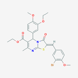 molecular formula C27H27BrN2O6S B301294 ethyl 2-(3-bromo-4-methoxybenzylidene)-5-(3-ethoxy-4-methoxyphenyl)-7-methyl-3-oxo-2,3-dihydro-5H-[1,3]thiazolo[3,2-a]pyrimidine-6-carboxylate 