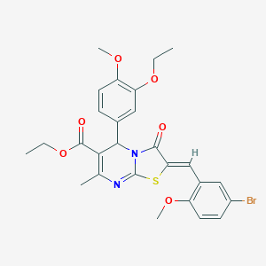 molecular formula C27H27BrN2O6S B301295 ethyl 2-(5-bromo-2-methoxybenzylidene)-5-(3-ethoxy-4-methoxyphenyl)-7-methyl-3-oxo-2,3-dihydro-5H-[1,3]thiazolo[3,2-a]pyrimidine-6-carboxylate 