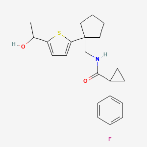 molecular formula C22H26FNO2S B3012951 1-(4-fluorophenyl)-N-((1-(5-(1-hydroxyethyl)thiophen-2-yl)cyclopentyl)methyl)cyclopropanecarboxamide CAS No. 2034598-90-6