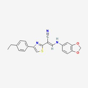 molecular formula C21H17N3O2S B3012965 (E)-3-(benzo[d][1,3]dioxol-5-ylamino)-2-(4-(4-ethylphenyl)thiazol-2-yl)acrylonitrile CAS No. 1610551-26-2