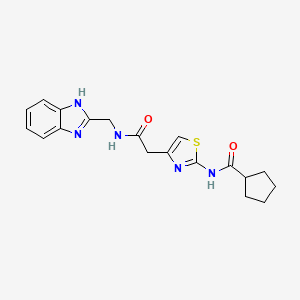 molecular formula C19H21N5O2S B3012988 N-(4-(2-(((1H-苯并[d]咪唑-2-基)甲基)氨基)-2-氧代乙基)噻唑-2-基)环戊烷甲酰胺 CAS No. 1207045-42-8