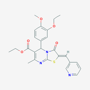 molecular formula C25H25N3O5S B301299 ethyl 5-(3-ethoxy-4-methoxyphenyl)-7-methyl-3-oxo-2-(3-pyridinylmethylene)-2,3-dihydro-5H-[1,3]thiazolo[3,2-a]pyrimidine-6-carboxylate 
