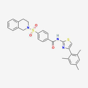 molecular formula C28H27N3O3S2 B3012991 4-((3,4-dihydroisoquinolin-2(1H)-yl)sulfonyl)-N-(4-mesitylthiazol-2-yl)benzamide CAS No. 361480-68-4