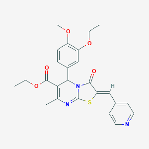 molecular formula C25H25N3O5S B301300 ethyl 5-(3-ethoxy-4-methoxyphenyl)-7-methyl-3-oxo-2-(4-pyridinylmethylene)-2,3-dihydro-5H-[1,3]thiazolo[3,2-a]pyrimidine-6-carboxylate 
