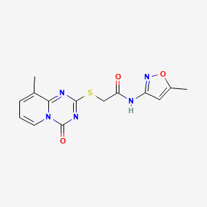 molecular formula C14H13N5O3S B3013006 2-((9-methyl-4-oxo-4H-pyrido[1,2-a][1,3,5]triazin-2-yl)thio)-N-(5-methylisoxazol-3-yl)acetamide CAS No. 896342-63-5