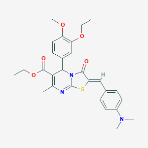 molecular formula C28H31N3O5S B301302 ethyl 2-[4-(dimethylamino)benzylidene]-5-(3-ethoxy-4-methoxyphenyl)-7-methyl-3-oxo-2,3-dihydro-5H-[1,3]thiazolo[3,2-a]pyrimidine-6-carboxylate 