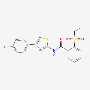 molecular formula C18H15FN2O3S2 B3013022 2-(ethylsulfonyl)-N-(4-(4-fluorophenyl)thiazol-2-yl)benzamide CAS No. 922591-26-2