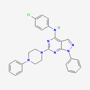 molecular formula C27H24ClN7 B3013026 N-(4-chlorophenyl)-1-phenyl-6-(4-phenylpiperazin-1-yl)-1H-pyrazolo[3,4-d]pyrimidin-4-amine CAS No. 946348-44-3