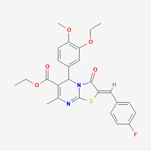molecular formula C26H25FN2O5S B301303 ethyl 5-(3-ethoxy-4-methoxyphenyl)-2-(4-fluorobenzylidene)-7-methyl-3-oxo-2,3-dihydro-5H-[1,3]thiazolo[3,2-a]pyrimidine-6-carboxylate 