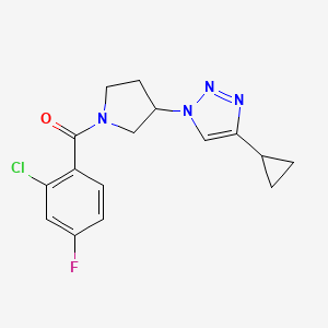 molecular formula C16H16ClFN4O B3013034 (2-chloro-4-fluorophenyl)(3-(4-cyclopropyl-1H-1,2,3-triazol-1-yl)pyrrolidin-1-yl)methanone CAS No. 2034302-33-3
