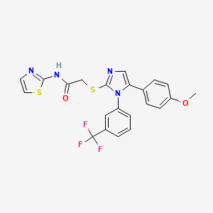 molecular formula C22H17F3N4O2S2 B3013049 2-((5-(4-methoxyphenyl)-1-(3-(trifluoromethyl)phenyl)-1H-imidazol-2-yl)thio)-N-(thiazol-2-yl)acetamide CAS No. 1226434-58-7