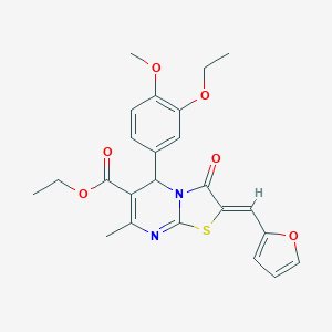 molecular formula C24H24N2O6S B301305 ethyl 5-(3-ethoxy-4-methoxyphenyl)-2-(2-furylmethylene)-7-methyl-3-oxo-2,3-dihydro-5H-[1,3]thiazolo[3,2-a]pyrimidine-6-carboxylate 