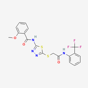 molecular formula C19H15F3N4O3S2 B3013057 2-methoxy-N-(5-((2-oxo-2-((2-(trifluoromethyl)phenyl)amino)ethyl)thio)-1,3,4-thiadiazol-2-yl)benzamide CAS No. 392297-02-8
