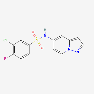 molecular formula C13H9ClFN3O2S B3013059 3-chloro-4-fluoro-N-(pyrazolo[1,5-a]pyridin-5-yl)benzenesulfonamide CAS No. 2034339-23-4