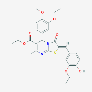 molecular formula C28H30N2O7S B301306 ethyl 2-(3-ethoxy-4-hydroxybenzylidene)-5-(3-ethoxy-4-methoxyphenyl)-7-methyl-3-oxo-2,3-dihydro-5H-[1,3]thiazolo[3,2-a]pyrimidine-6-carboxylate 