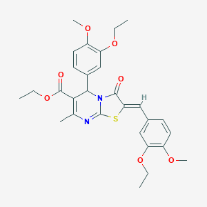 molecular formula C29H32N2O7S B301307 ethyl 2-(3-ethoxy-4-methoxybenzylidene)-5-(3-ethoxy-4-methoxyphenyl)-7-methyl-3-oxo-2,3-dihydro-5H-[1,3]thiazolo[3,2-a]pyrimidine-6-carboxylate 