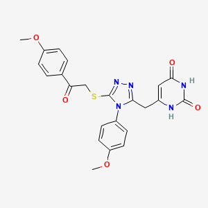 molecular formula C23H21N5O5S B3013080 6-((4-(4-甲氧基苯基)-5-((2-(4-甲氧基苯基)-2-氧代乙基)硫代)-4H-1,2,4-三唑-3-基)甲基)嘧啶-2,4(1H,3H)-二酮 CAS No. 852153-36-7