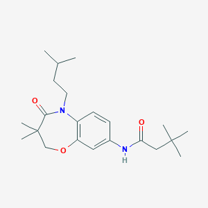 molecular formula C22H34N2O3 B3013092 N-(5-isopentyl-3,3-dimethyl-4-oxo-2,3,4,5-tetrahydrobenzo[b][1,4]oxazepin-8-yl)-3,3-dimethylbutanamide CAS No. 921811-54-3