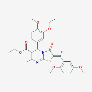 molecular formula C28H30N2O7S B301311 ethyl (2Z)-2-(2,5-dimethoxybenzylidene)-5-(3-ethoxy-4-methoxyphenyl)-7-methyl-3-oxo-2,3-dihydro-5H-[1,3]thiazolo[3,2-a]pyrimidine-6-carboxylate 