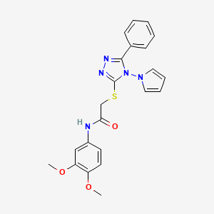 molecular formula C22H21N5O3S B3013111 N-(3,4-dimethoxyphenyl)-2-((5-phenyl-4-(1H-pyrrol-1-yl)-4H-1,2,4-triazol-3-yl)thio)acetamide CAS No. 903361-24-0
