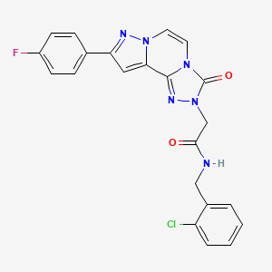 molecular formula C22H16ClFN6O2 B3013117 N-[(2-chlorophenyl)methyl]-2-[11-(4-fluorophenyl)-5-oxo-3,4,6,9,10-pentazatricyclo[7.3.0.02,6]dodeca-1(12),2,7,10-tetraen-4-yl]acetamide CAS No. 1206988-24-0