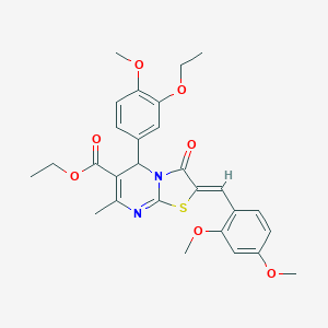 molecular formula C28H30N2O7S B301312 ethyl 2-(2,4-dimethoxybenzylidene)-5-(3-ethoxy-4-methoxyphenyl)-7-methyl-3-oxo-2,3-dihydro-5H-[1,3]thiazolo[3,2-a]pyrimidine-6-carboxylate 