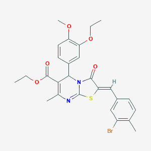 molecular formula C27H27BrN2O5S B301314 ethyl 2-(3-bromo-4-methylbenzylidene)-5-(3-ethoxy-4-methoxyphenyl)-7-methyl-3-oxo-2,3-dihydro-5H-[1,3]thiazolo[3,2-a]pyrimidine-6-carboxylate 
