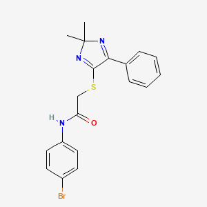 molecular formula C19H18BrN3OS B3013145 N-(4-bromophenyl)-2-((2,2-dimethyl-5-phenyl-2H-imidazol-4-yl)thio)acetamide CAS No. 899935-42-3