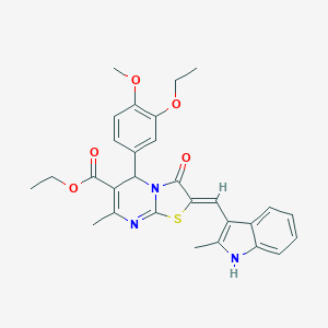 molecular formula C29H29N3O5S B301315 ethyl 5-(3-ethoxy-4-methoxyphenyl)-7-methyl-2-[(2-methyl-1H-indol-3-yl)methylene]-3-oxo-2,3-dihydro-5H-[1,3]thiazolo[3,2-a]pyrimidine-6-carboxylate 
